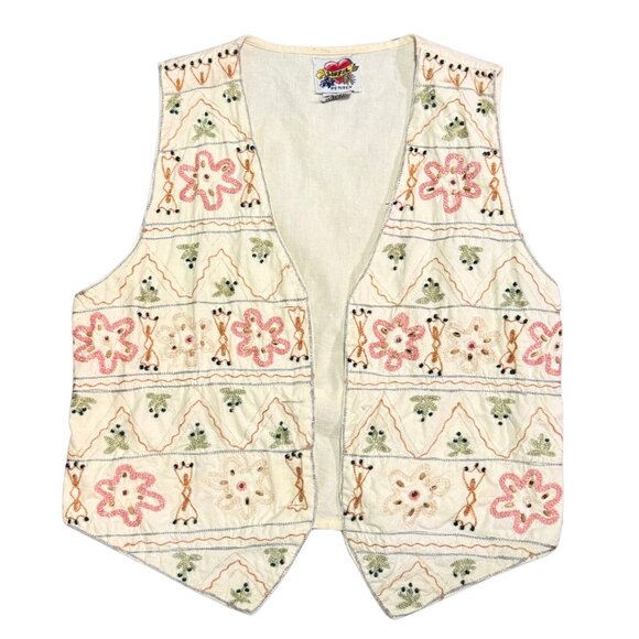 Vintage Sorrel Embroidered Beaded Boho Floral Vest Size 4/6 P - Picture 1 of 6